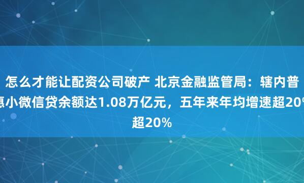 怎么才能让配资公司破产 北京金融监管局：辖内普惠小微信贷余额达1.08万亿元，五年来年均增速超20%